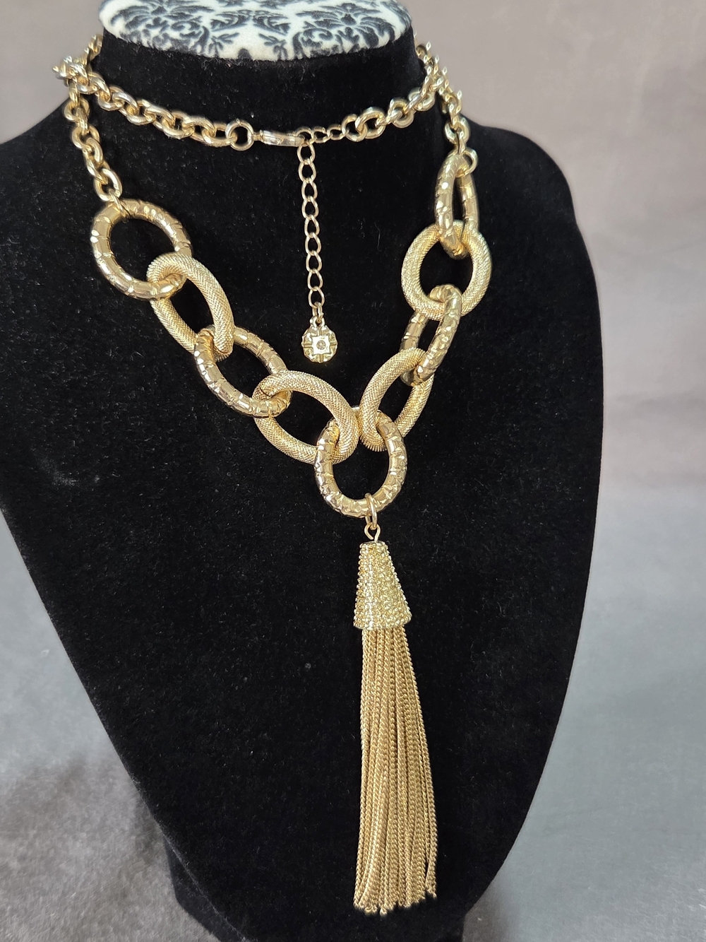 Monet Gold-Tone Chunky Link Necklace with Tassel Pendant